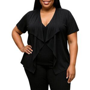 New Directions Plus Size 1X Cardigan Sweater Top Black Open Front Short-Sleeve